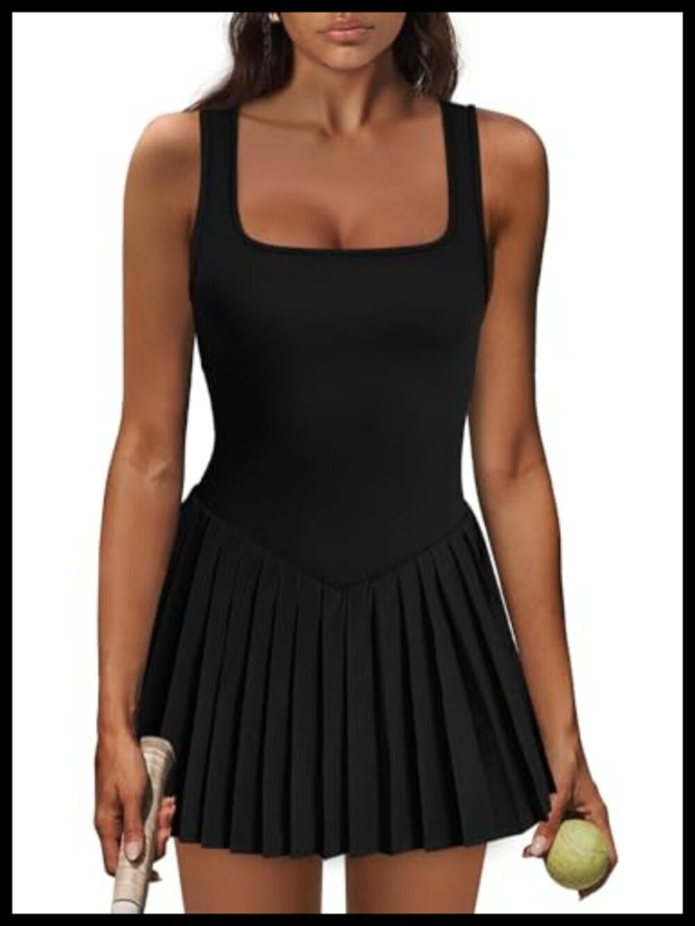 A-Line Athletic Tennis Golf Dress with Built-in Shorts & Pockets Sleeveless